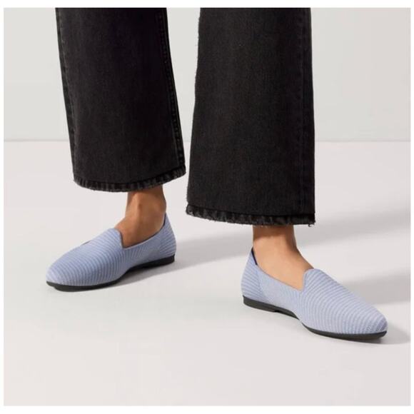 Rothy’s Women’s Sz 7 Blue Almond Toe Loafer Robin Twill Slip On Washable Comfort - Picture 1 of 10